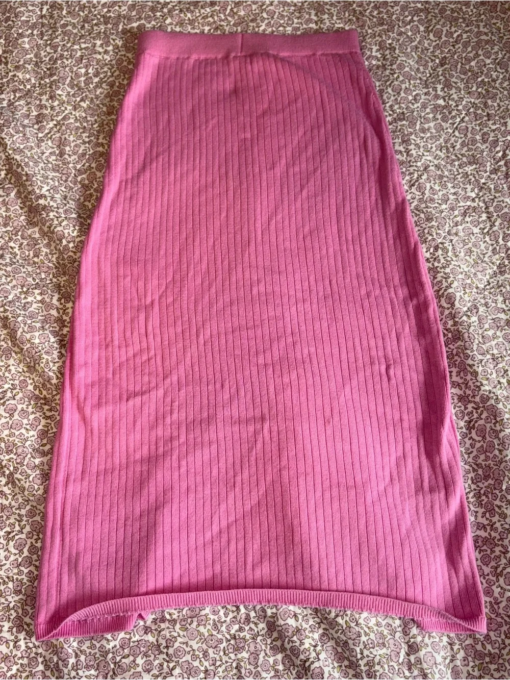 Ribbed Free People Pink Midi Skirt with Front Slit